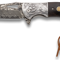 ΣΟΥΓΙΑΣ Albainox Damascus penknife. Ornated steel bolster, 8.50cm, 18925