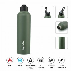 AlpinPro TUR Wholesale Price Μπουκάλι Θερμός με Καλαμάκι Dark Green 950ml