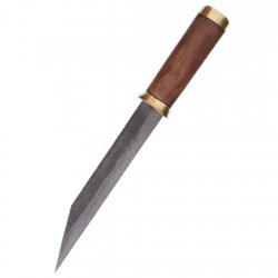 Seax Knife W/ Damascus Steel Blade & Brown Suede Sheath