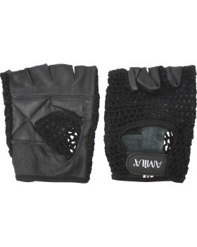 Γάντια Άρσης Βαρών AMILA Δέρμα Nappa Πλεκτό Μαύρο M
