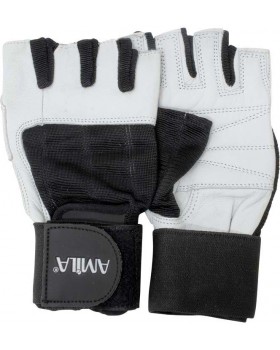 Γάντια Άρσης Βαρών AMILA Δέρμα Λευκό/Μαύρο M